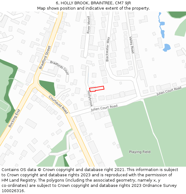 6, HOLLY BROOK, BRAINTREE, CM7 9JR: Location map and indicative extent of plot