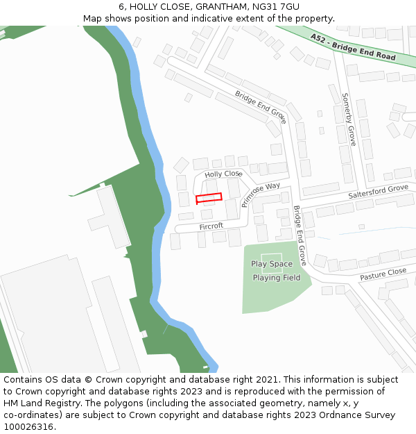 6, HOLLY CLOSE, GRANTHAM, NG31 7GU: Location map and indicative extent of plot