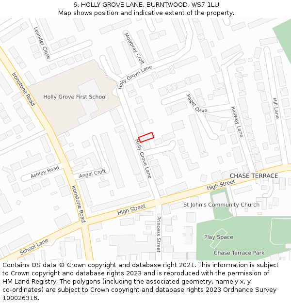 6, HOLLY GROVE LANE, BURNTWOOD, WS7 1LU: Location map and indicative extent of plot