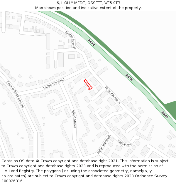 6, HOLLY MEDE, OSSETT, WF5 9TB: Location map and indicative extent of plot