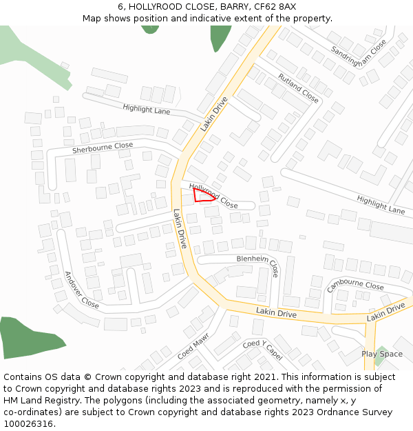 6, HOLLYROOD CLOSE, BARRY, CF62 8AX: Location map and indicative extent of plot