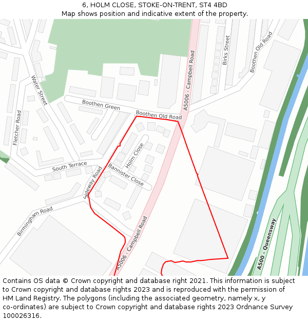 6, HOLM CLOSE, STOKE-ON-TRENT, ST4 4BD: Location map and indicative extent of plot
