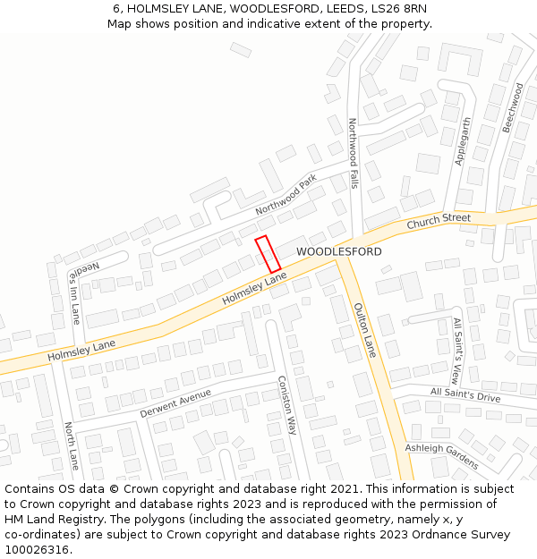 6, HOLMSLEY LANE, WOODLESFORD, LEEDS, LS26 8RN: Location map and indicative extent of plot