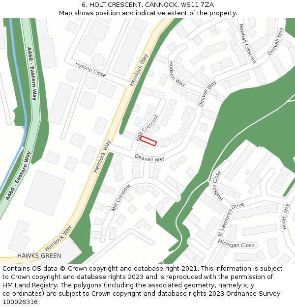 6, HOLT CRESCENT, CANNOCK, WS11 7ZA: Location map and indicative extent of plot