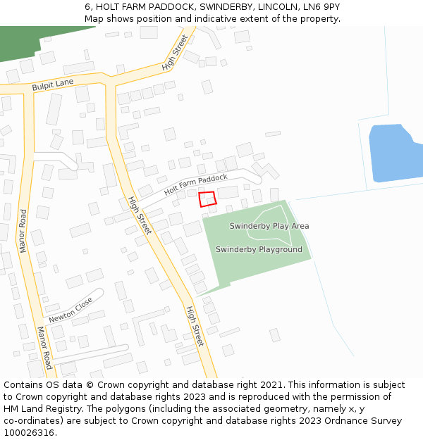 6, HOLT FARM PADDOCK, SWINDERBY, LINCOLN, LN6 9PY: Location map and indicative extent of plot