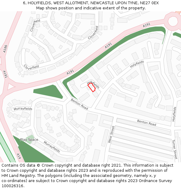 6, HOLYFIELDS, WEST ALLOTMENT, NEWCASTLE UPON TYNE, NE27 0EX: Location map and indicative extent of plot