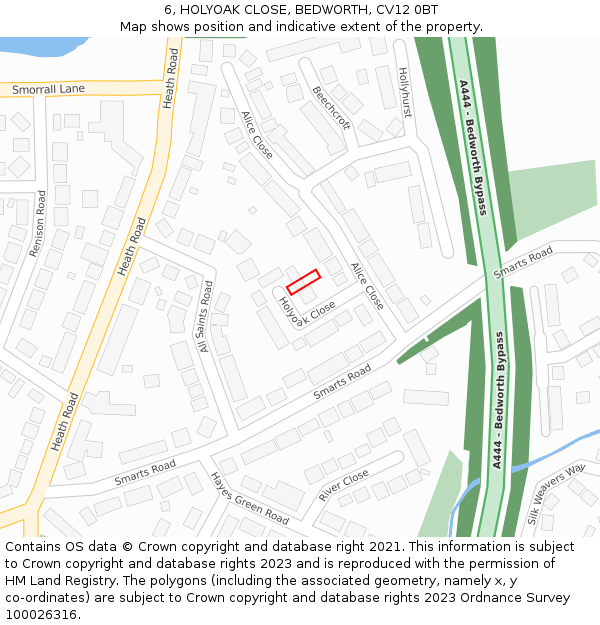 6, HOLYOAK CLOSE, BEDWORTH, CV12 0BT: Location map and indicative extent of plot