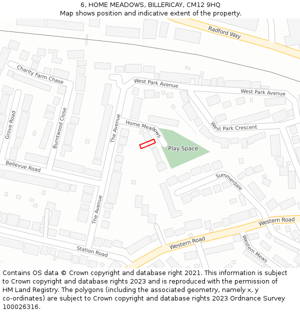 6, HOME MEADOWS, BILLERICAY, CM12 9HQ: Location map and indicative extent of plot