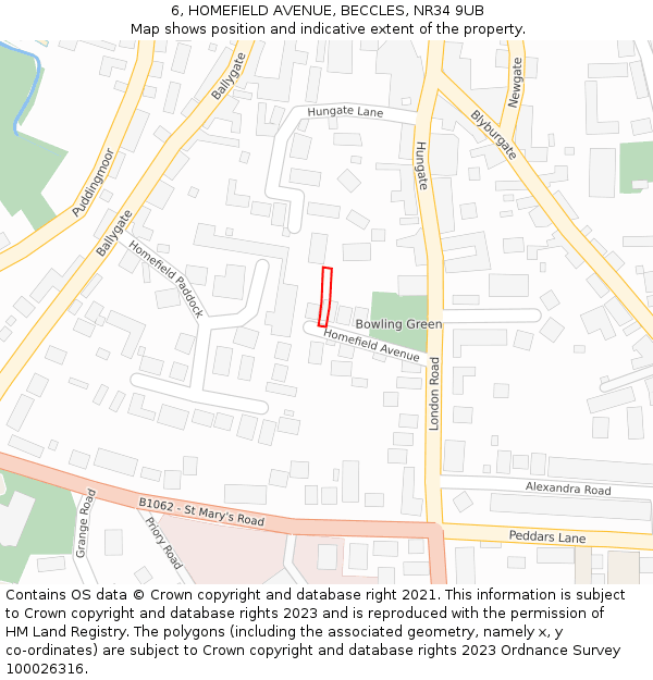 6, HOMEFIELD AVENUE, BECCLES, NR34 9UB: Location map and indicative extent of plot