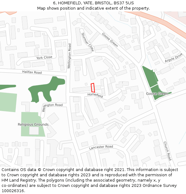 6, HOMEFIELD, YATE, BRISTOL, BS37 5US: Location map and indicative extent of plot