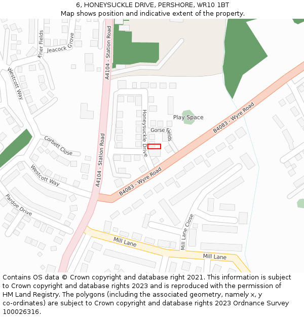 6, HONEYSUCKLE DRIVE, PERSHORE, WR10 1BT: Location map and indicative extent of plot
