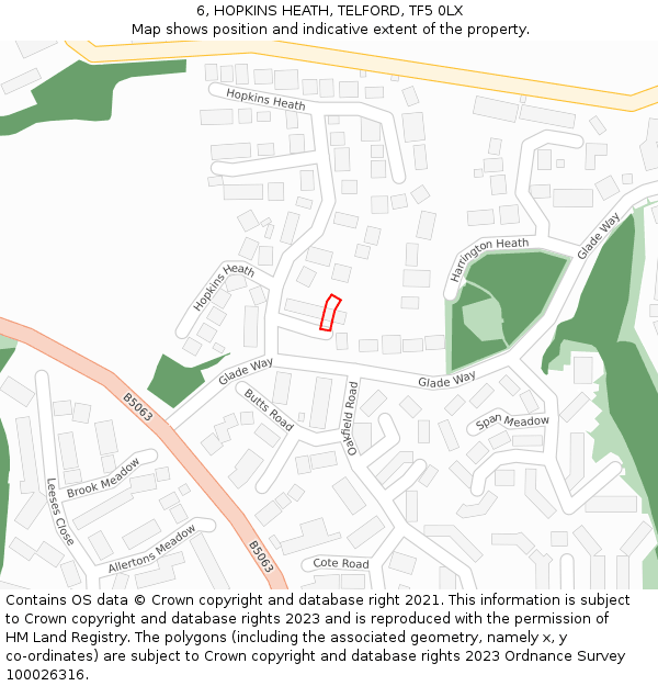6, HOPKINS HEATH, TELFORD, TF5 0LX: Location map and indicative extent of plot