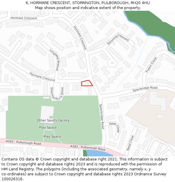 6, HORMARE CRESCENT, STORRINGTON, PULBOROUGH, RH20 4HU: Location map and indicative extent of plot