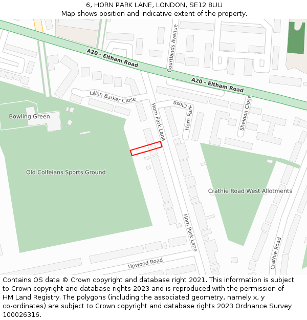 6, HORN PARK LANE, LONDON, SE12 8UU: Location map and indicative extent of plot