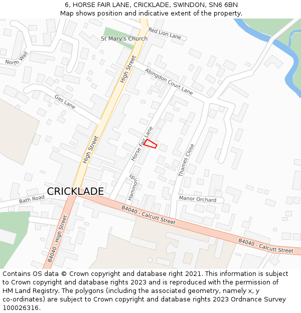 6, HORSE FAIR LANE, CRICKLADE, SWINDON, SN6 6BN: Location map and indicative extent of plot