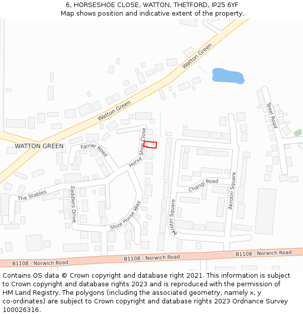 6, HORSESHOE CLOSE, WATTON, THETFORD, IP25 6YF: Location map and indicative extent of plot