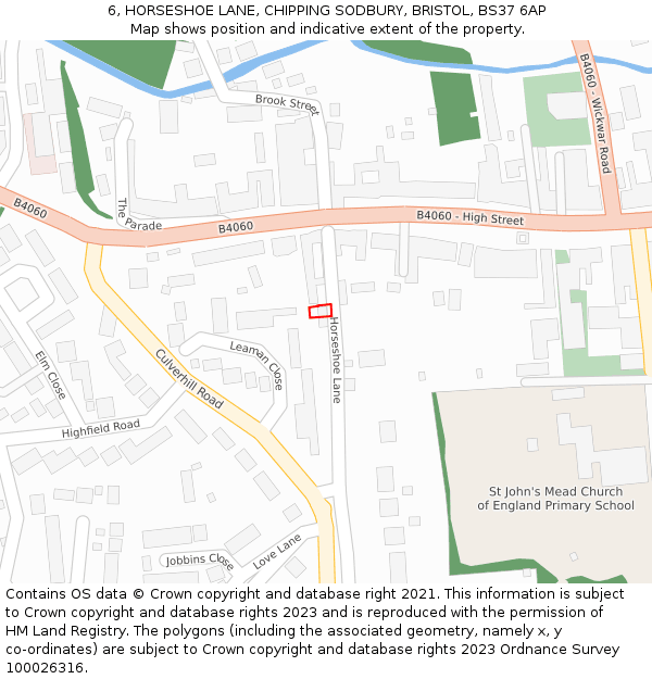 6, HORSESHOE LANE, CHIPPING SODBURY, BRISTOL, BS37 6AP: Location map and indicative extent of plot