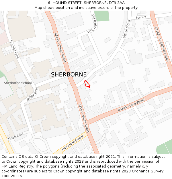 6, HOUND STREET, SHERBORNE, DT9 3AA: Location map and indicative extent of plot