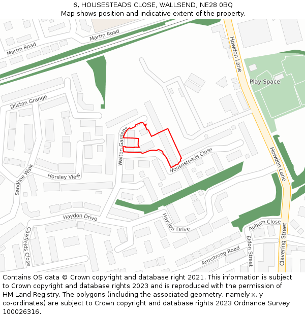 6, HOUSESTEADS CLOSE, WALLSEND, NE28 0BQ: Location map and indicative extent of plot