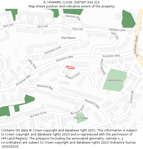 6, HOWARD CLOSE, EXETER, EX4 2LX: Location map and indicative extent of plot