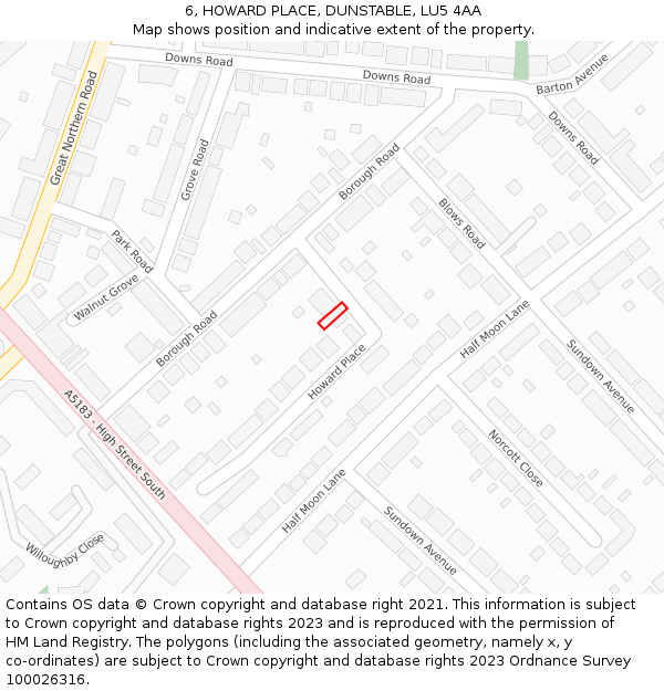 6, HOWARD PLACE, DUNSTABLE, LU5 4AA: Location map and indicative extent of plot