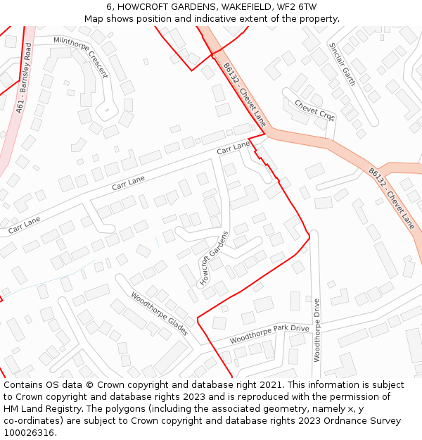 6, HOWCROFT GARDENS, WAKEFIELD, WF2 6TW: Location map and indicative extent of plot