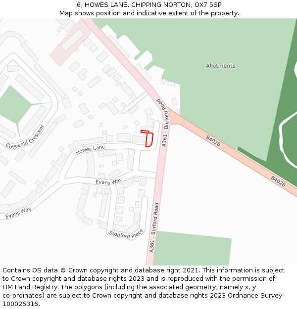 6, HOWES LANE, CHIPPING NORTON, OX7 5SP: Location map and indicative extent of plot