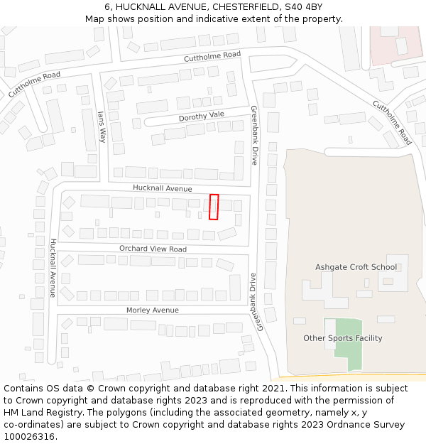 6, HUCKNALL AVENUE, CHESTERFIELD, S40 4BY: Location map and indicative extent of plot