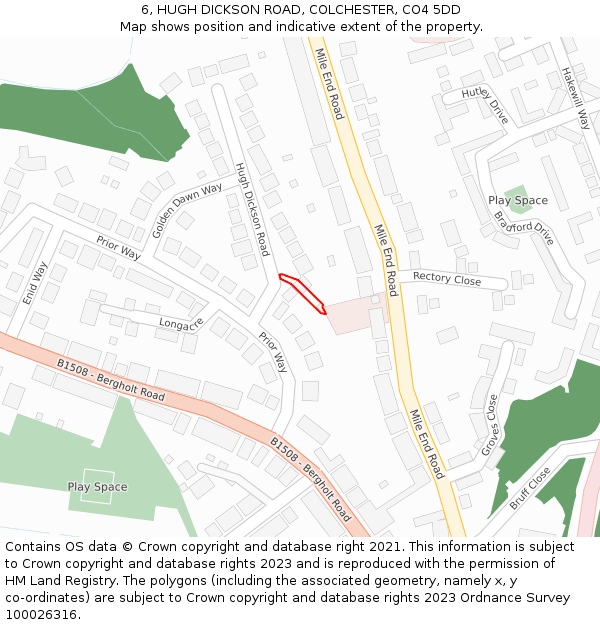 6, HUGH DICKSON ROAD, COLCHESTER, CO4 5DD: Location map and indicative extent of plot