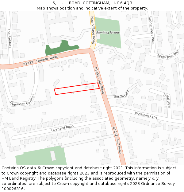 6, HULL ROAD, COTTINGHAM, HU16 4QB: Location map and indicative extent of plot