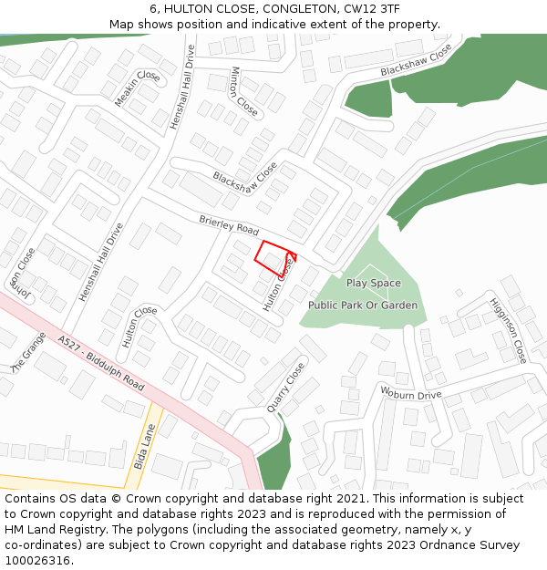 6, HULTON CLOSE, CONGLETON, CW12 3TF: Location map and indicative extent of plot