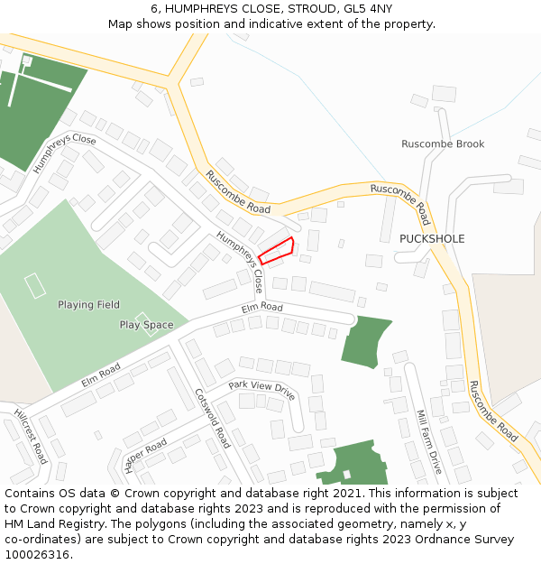 6, HUMPHREYS CLOSE, STROUD, GL5 4NY: Location map and indicative extent of plot