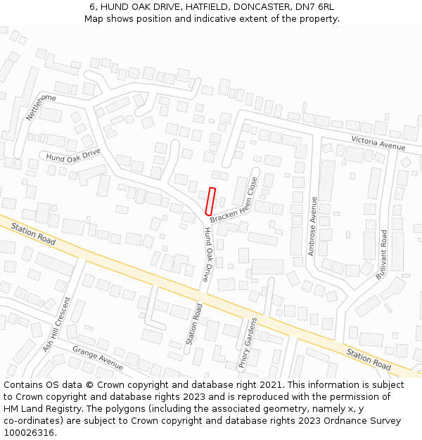 6, HUND OAK DRIVE, HATFIELD, DONCASTER, DN7 6RL: Location map and indicative extent of plot