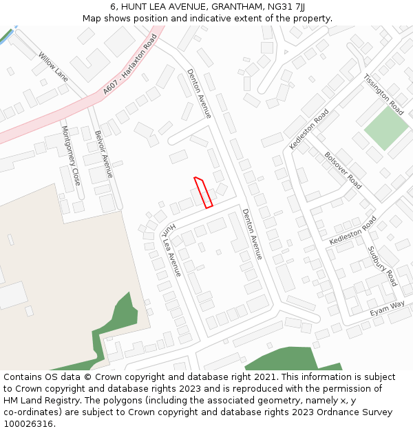 6, HUNT LEA AVENUE, GRANTHAM, NG31 7JJ: Location map and indicative extent of plot