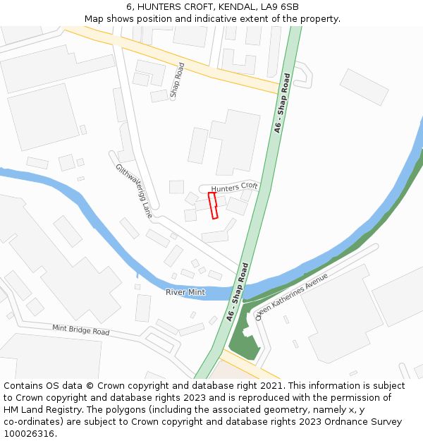 6, HUNTERS CROFT, KENDAL, LA9 6SB: Location map and indicative extent of plot