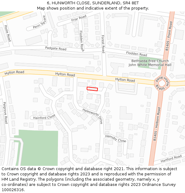 6, HUNWORTH CLOSE, SUNDERLAND, SR4 8ET: Location map and indicative extent of plot