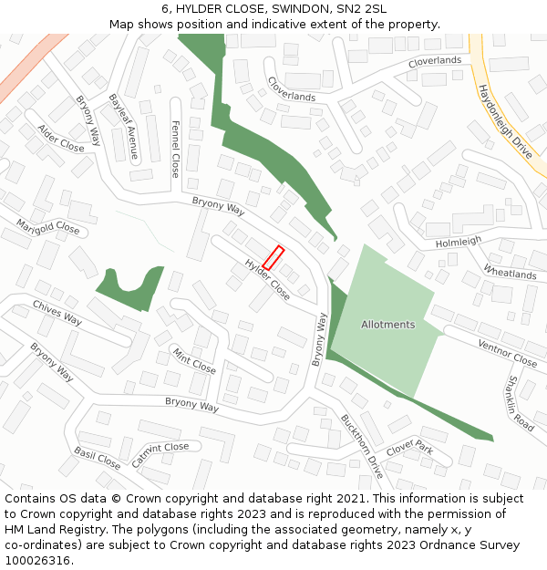 6, HYLDER CLOSE, SWINDON, SN2 2SL: Location map and indicative extent of plot