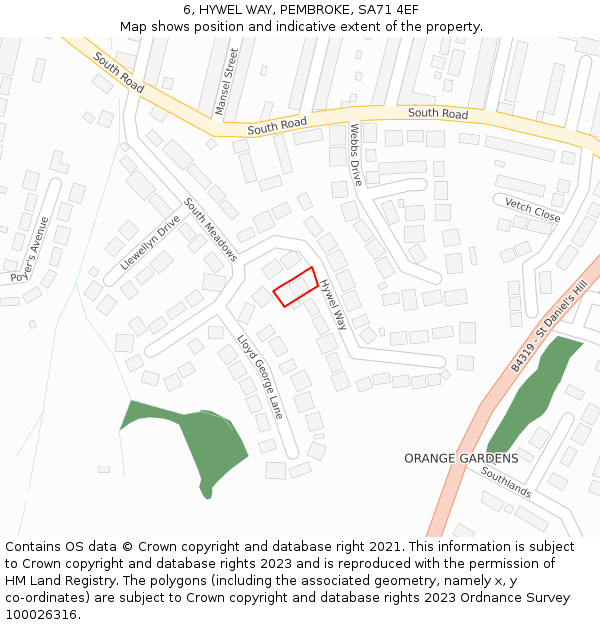6, HYWEL WAY, PEMBROKE, SA71 4EF: Location map and indicative extent of plot