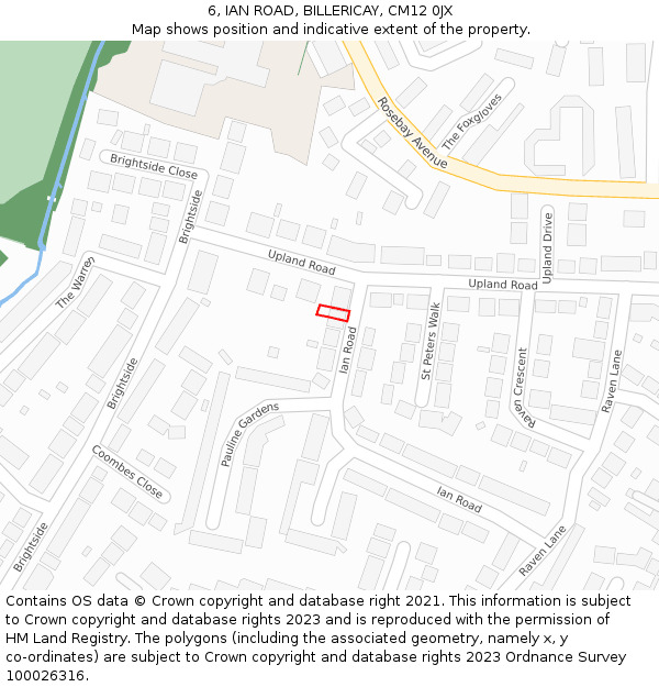 6, IAN ROAD, BILLERICAY, CM12 0JX: Location map and indicative extent of plot