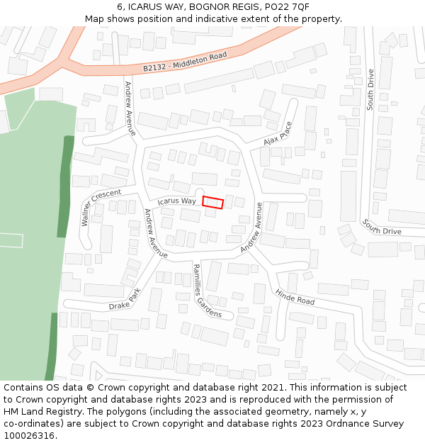 6, ICARUS WAY, BOGNOR REGIS, PO22 7QF: Location map and indicative extent of plot