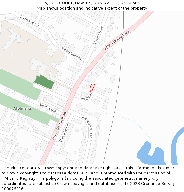 6, IDLE COURT, BAWTRY, DONCASTER, DN10 6PS: Location map and indicative extent of plot