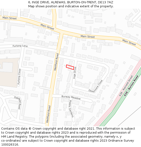 6, INGE DRIVE, ALREWAS, BURTON-ON-TRENT, DE13 7AZ: Location map and indicative extent of plot