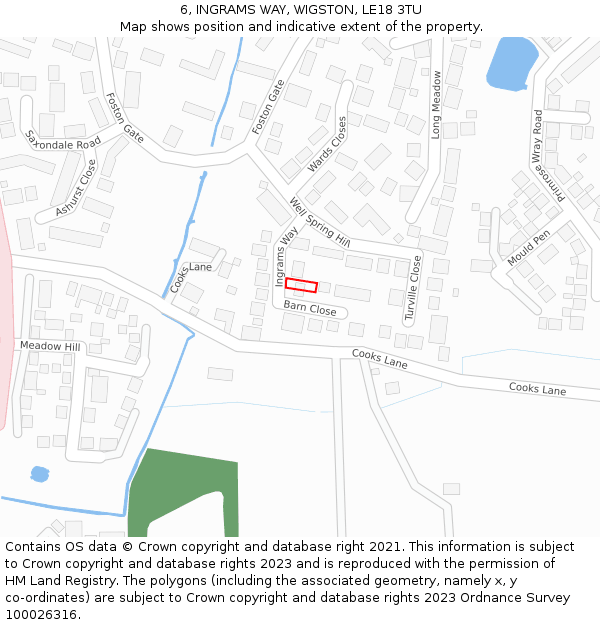 6, INGRAMS WAY, WIGSTON, LE18 3TU: Location map and indicative extent of plot