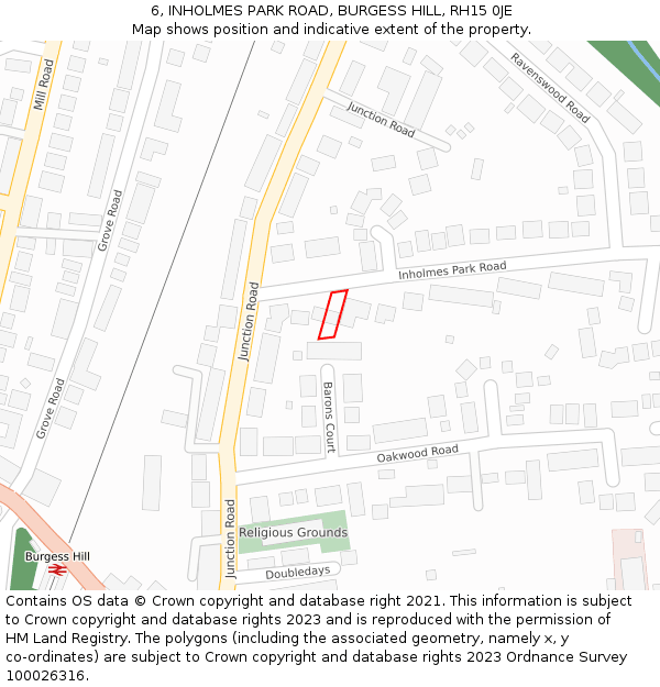 6, INHOLMES PARK ROAD, BURGESS HILL, RH15 0JE: Location map and indicative extent of plot