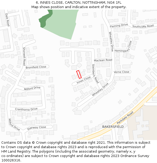 6, INNES CLOSE, CARLTON, NOTTINGHAM, NG4 1FL: Location map and indicative extent of plot