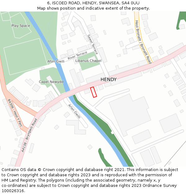 6, ISCOED ROAD, HENDY, SWANSEA, SA4 0UU: Location map and indicative extent of plot