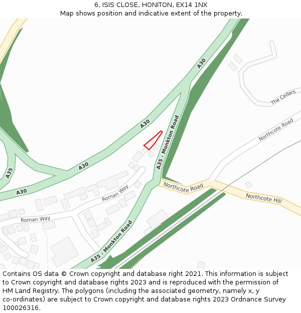 6, ISIS CLOSE, HONITON, EX14 1NX: Location map and indicative extent of plot