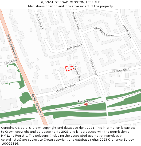 6, IVANHOE ROAD, WIGSTON, LE18 4UE: Location map and indicative extent of plot