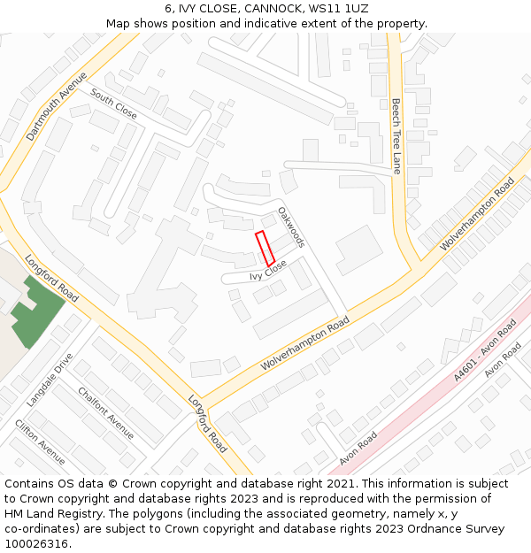 6, IVY CLOSE, CANNOCK, WS11 1UZ: Location map and indicative extent of plot