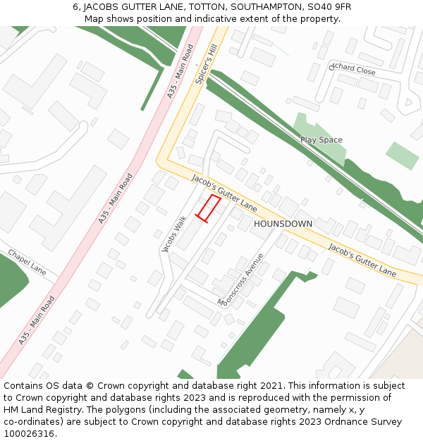 6, JACOBS GUTTER LANE, TOTTON, SOUTHAMPTON, SO40 9FR: Location map and indicative extent of plot